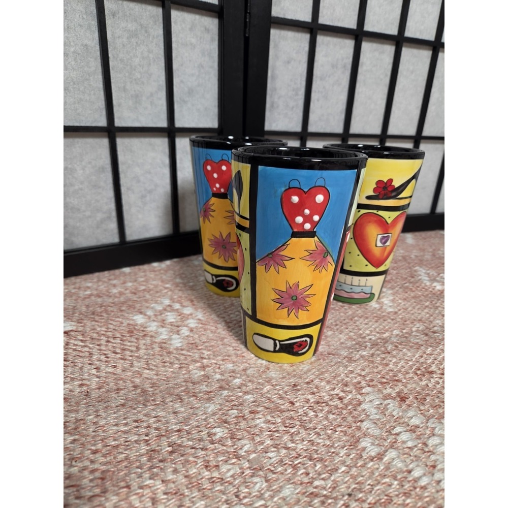 Naylor Design Hand Painted Boho Hippie Eclectic 3pc Coffee Mug
